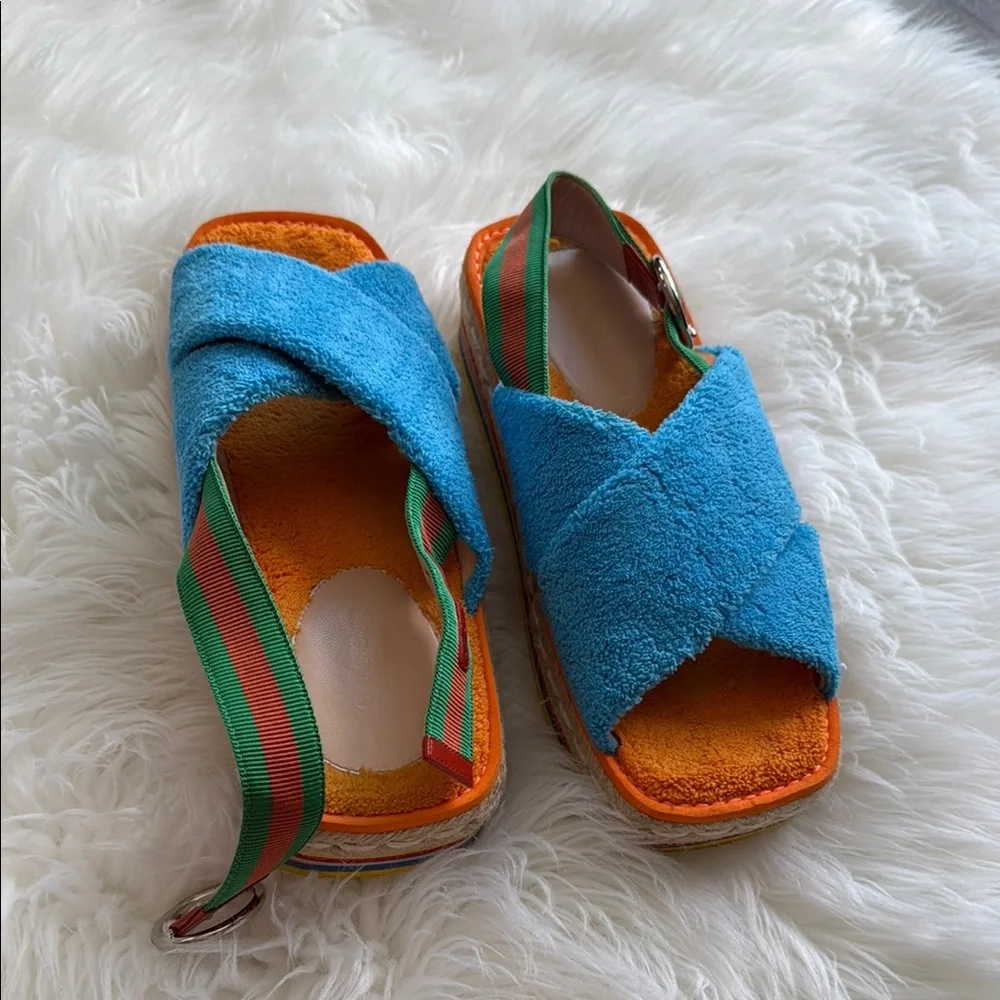 Gucci Yellow and Blue Platform Sandals - Picture 5 of 6